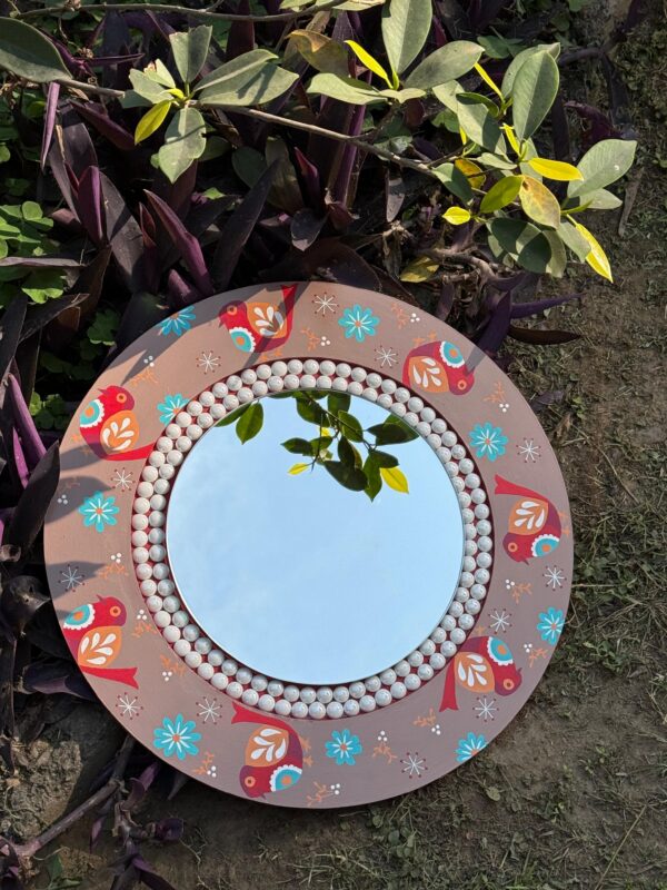 Pink Leaves Design Round Mirror - Image 2
